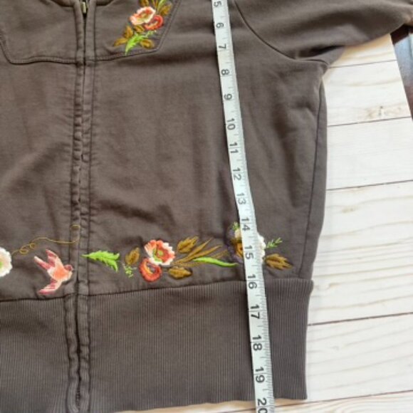 Anthropologie Saturday Sunday Hoodie M Gray Brown Floral Embroidered Boho Cotton - Picture 10 of 10